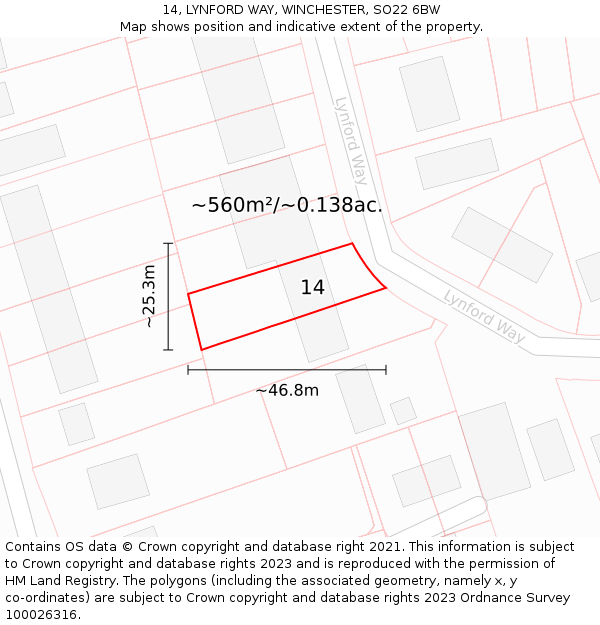 14, LYNFORD WAY, WINCHESTER, SO22 6BW: Plot and title map