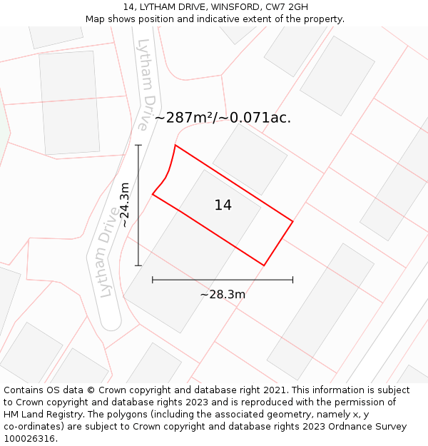 14, LYTHAM DRIVE, WINSFORD, CW7 2GH: Plot and title map