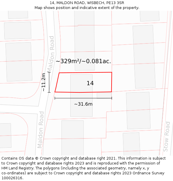 14, MALDON ROAD, WISBECH, PE13 3SR: Plot and title map