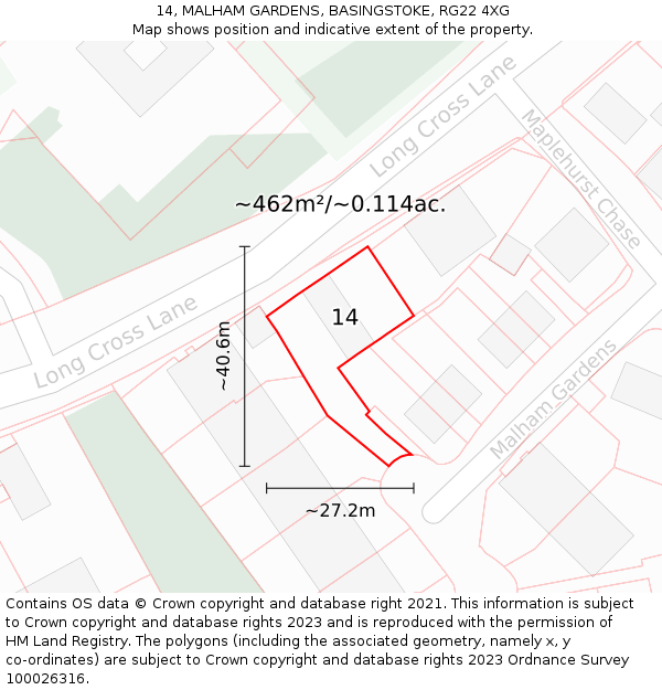 14, MALHAM GARDENS, BASINGSTOKE, RG22 4XG: Plot and title map