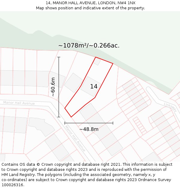 14, MANOR HALL AVENUE, LONDON, NW4 1NX: Plot and title map
