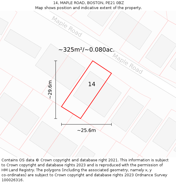14, MAPLE ROAD, BOSTON, PE21 0BZ: Plot and title map