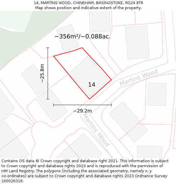 14, MARTINS WOOD, CHINEHAM, BASINGSTOKE, RG24 8TR: Plot and title map