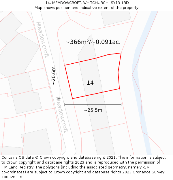 14, MEADOWCROFT, WHITCHURCH, SY13 1BD: Plot and title map