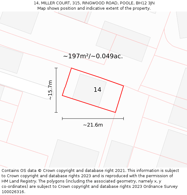 14, MILLER COURT, 315, RINGWOOD ROAD, POOLE, BH12 3JN: Plot and title map