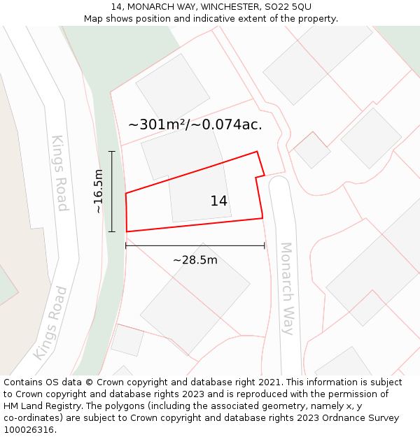 14, MONARCH WAY, WINCHESTER, SO22 5QU: Plot and title map