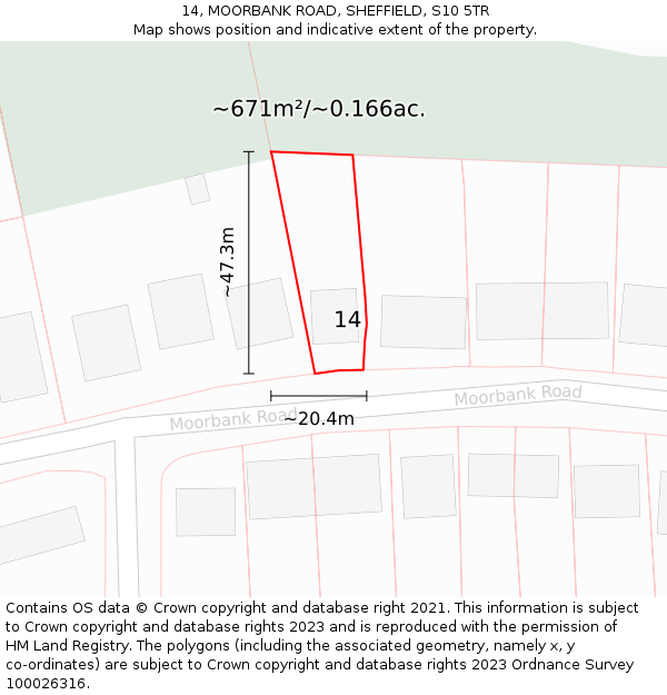 14, MOORBANK ROAD, SHEFFIELD, S10 5TR: Plot and title map