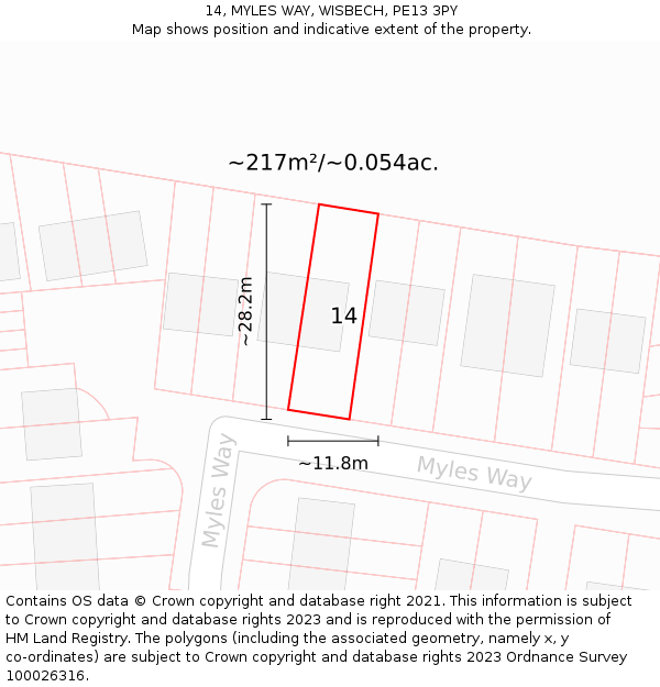 14, MYLES WAY, WISBECH, PE13 3PY: Plot and title map