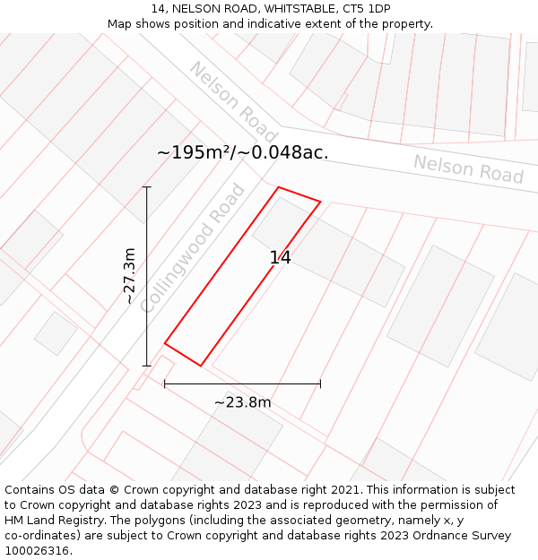 14, NELSON ROAD, WHITSTABLE, CT5 1DP: Plot and title map