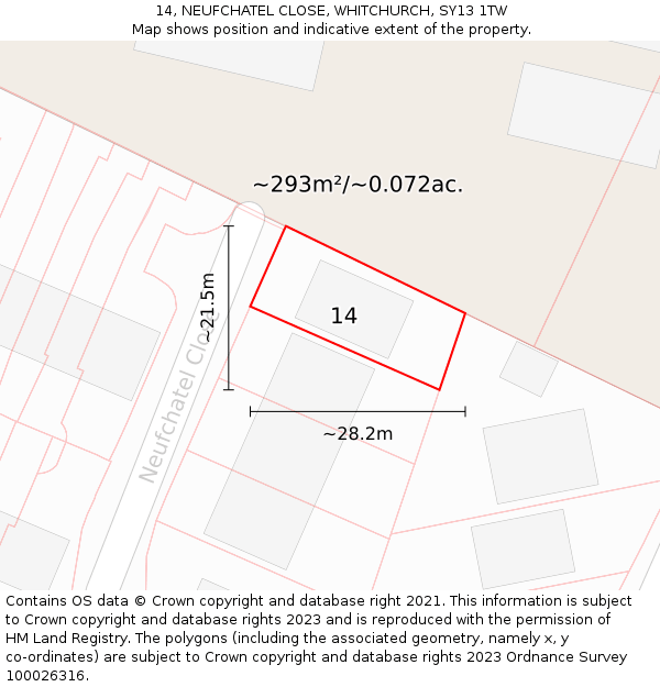 14, NEUFCHATEL CLOSE, WHITCHURCH, SY13 1TW: Plot and title map