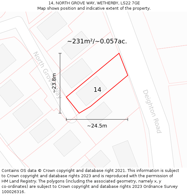 14, NORTH GROVE WAY, WETHERBY, LS22 7GE: Plot and title map