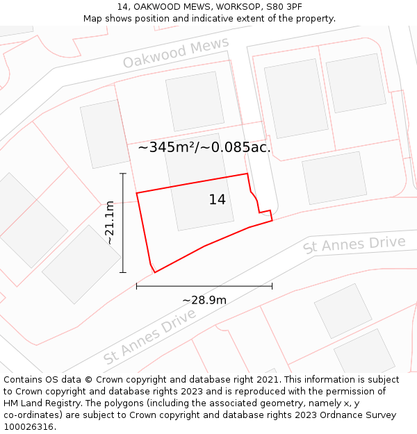 14, OAKWOOD MEWS, WORKSOP, S80 3PF: Plot and title map