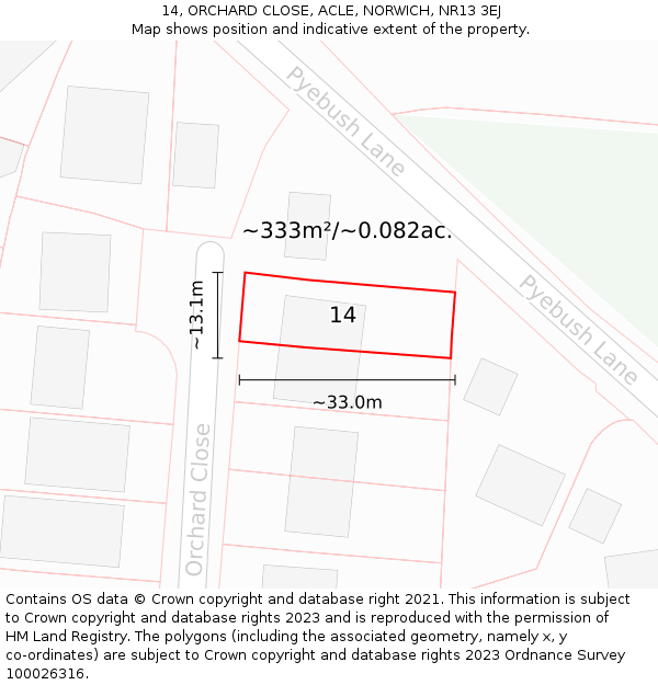 14, ORCHARD CLOSE, ACLE, NORWICH, NR13 3EJ: Plot and title map