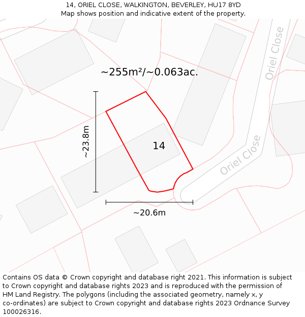 14, ORIEL CLOSE, WALKINGTON, BEVERLEY, HU17 8YD: Plot and title map