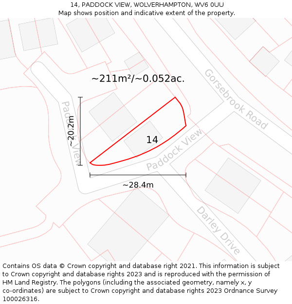 14, PADDOCK VIEW, WOLVERHAMPTON, WV6 0UU: Plot and title map