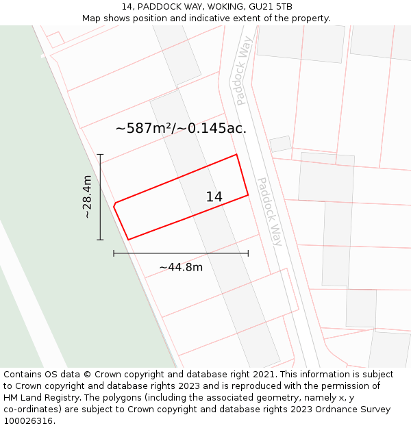 14, PADDOCK WAY, WOKING, GU21 5TB: Plot and title map