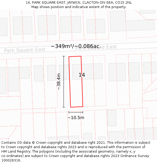 14, PARK SQUARE EAST, JAYWICK, CLACTON-ON-SEA, CO15 2NL: Plot and title map