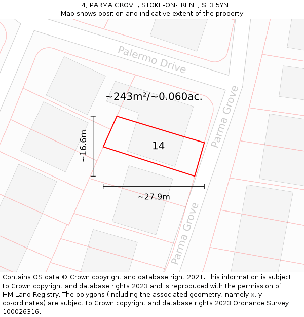 14, PARMA GROVE, STOKE-ON-TRENT, ST3 5YN: Plot and title map