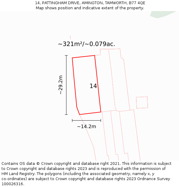 14, PATTINGHAM DRIVE, AMINGTON, TAMWORTH, B77 4QE: Plot and title map