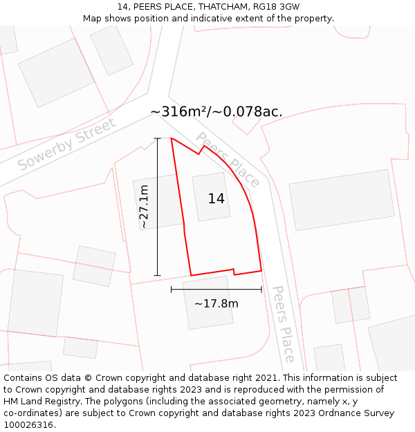 14, PEERS PLACE, THATCHAM, RG18 3GW: Plot and title map