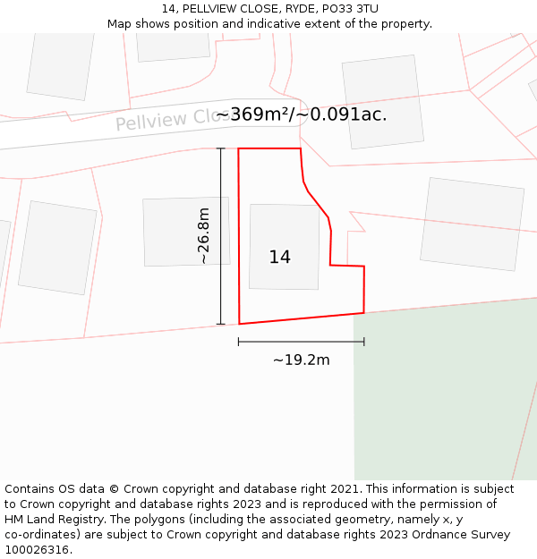 14, PELLVIEW CLOSE, RYDE, PO33 3TU: Plot and title map