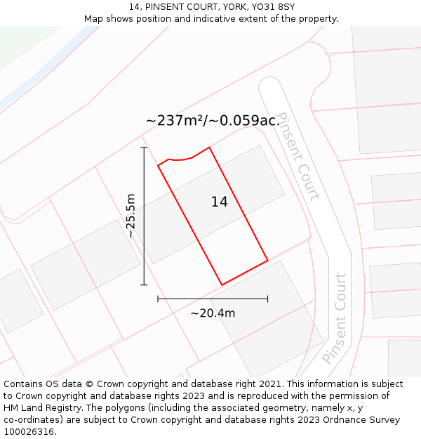 14, PINSENT COURT, YORK, YO31 8SY: Plot and title map