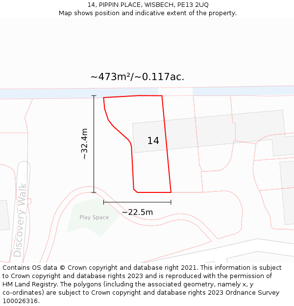 14, PIPPIN PLACE, WISBECH, PE13 2UQ: Plot and title map