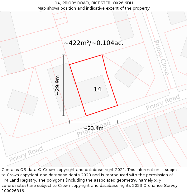 14, PRIORY ROAD, BICESTER, OX26 6BH: Plot and title map