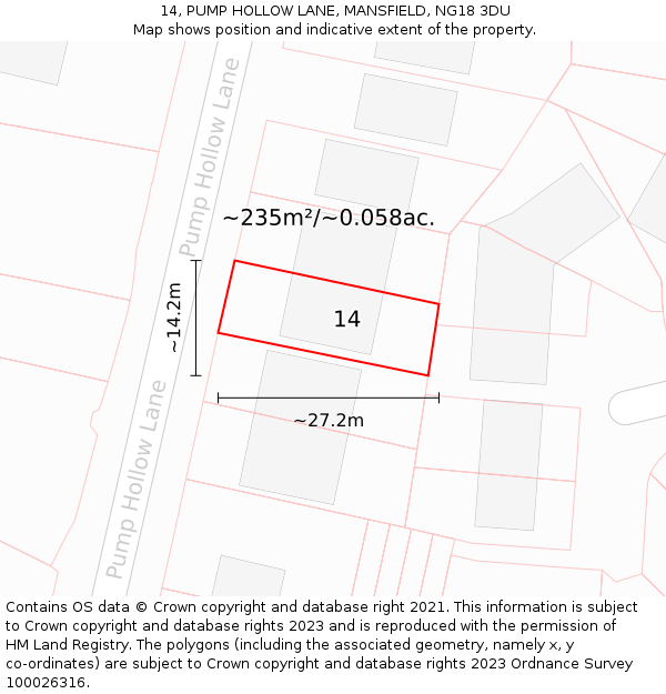 14, PUMP HOLLOW LANE, MANSFIELD, NG18 3DU: Plot and title map