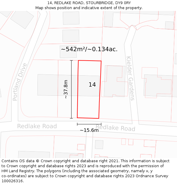 14, REDLAKE ROAD, STOURBRIDGE, DY9 0RY: Plot and title map
