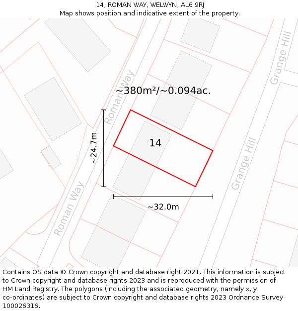 14, ROMAN WAY, WELWYN, AL6 9RJ: Plot and title map