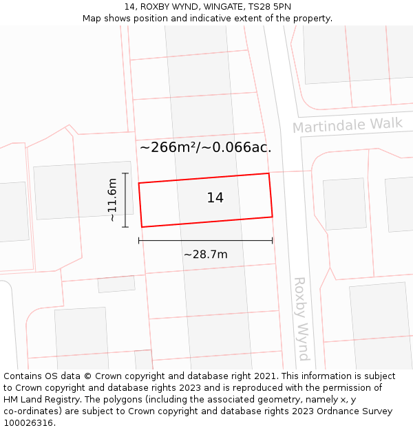 14, ROXBY WYND, WINGATE, TS28 5PN: Plot and title map