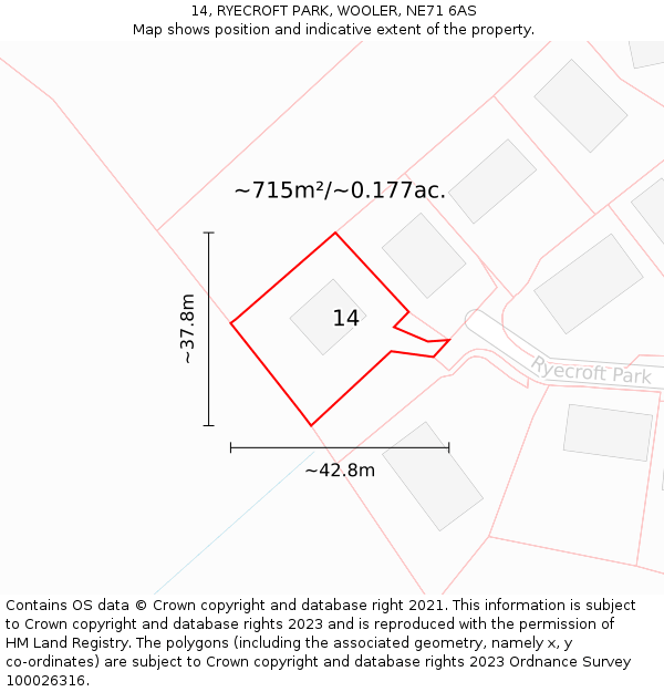 14, RYECROFT PARK, WOOLER, NE71 6AS: Plot and title map