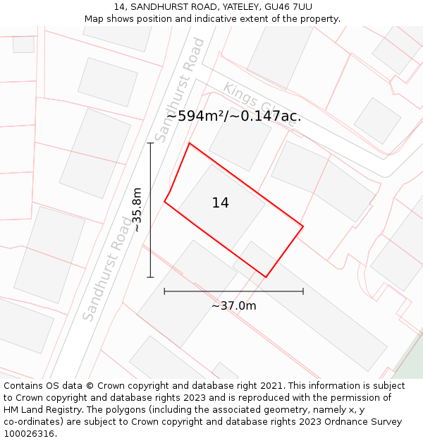 14, SANDHURST ROAD, YATELEY, GU46 7UU: Plot and title map