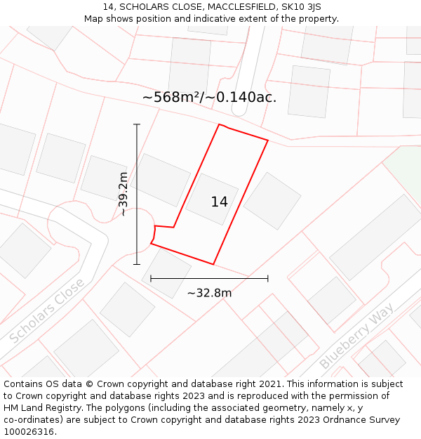 14, SCHOLARS CLOSE, MACCLESFIELD, SK10 3JS: Plot and title map