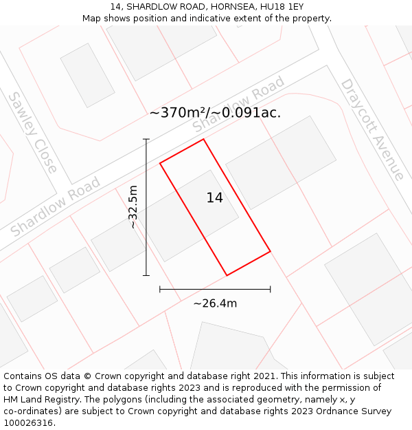 14, SHARDLOW ROAD, HORNSEA, HU18 1EY: Plot and title map