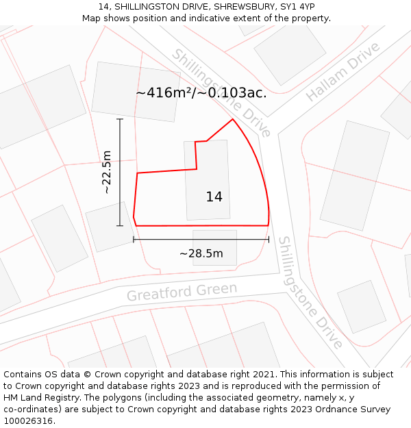 14, SHILLINGSTON DRIVE, SHREWSBURY, SY1 4YP: Plot and title map