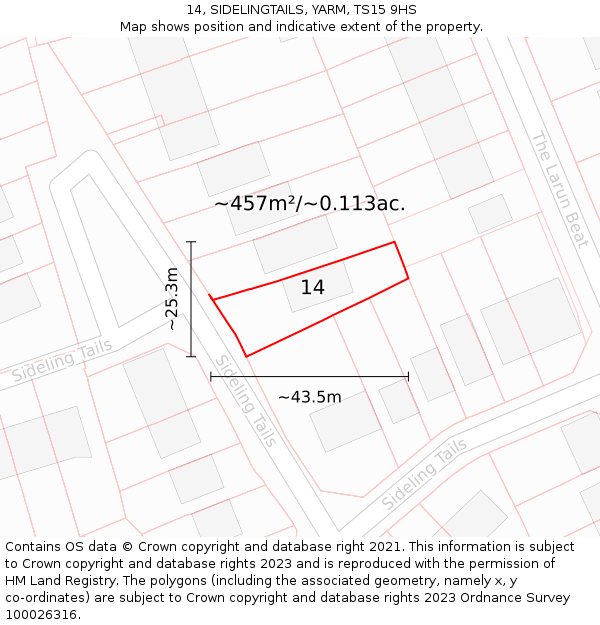 14, SIDELINGTAILS, YARM, TS15 9HS: Plot and title map