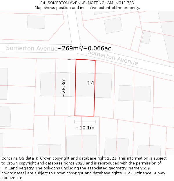 14, SOMERTON AVENUE, NOTTINGHAM, NG11 7FD: Plot and title map