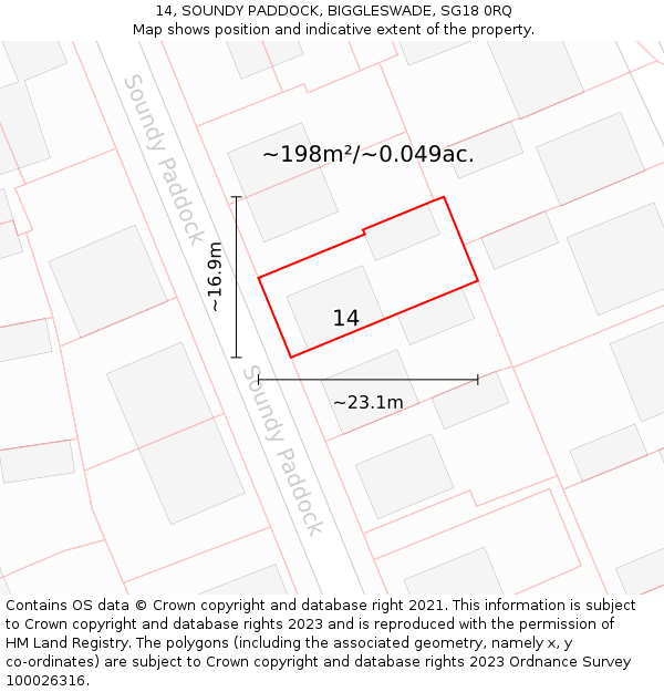 14, SOUNDY PADDOCK, BIGGLESWADE, SG18 0RQ: Plot and title map