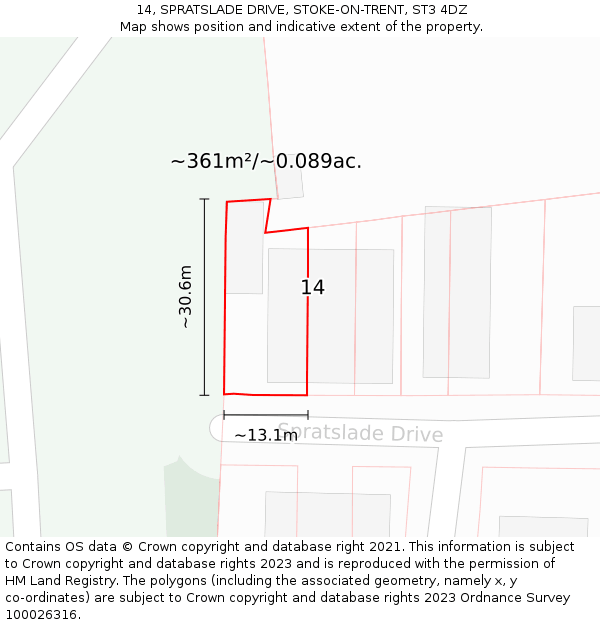 14, SPRATSLADE DRIVE, STOKE-ON-TRENT, ST3 4DZ: Plot and title map