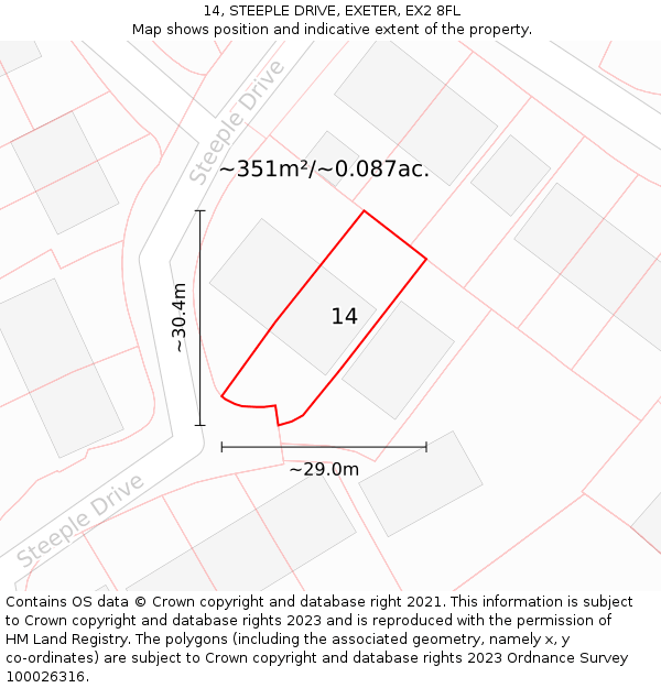 14, STEEPLE DRIVE, EXETER, EX2 8FL: Plot and title map