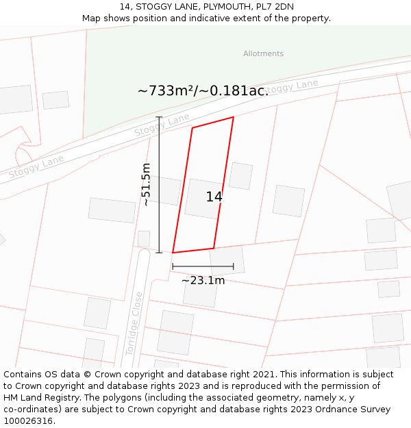 14, STOGGY LANE, PLYMOUTH, PL7 2DN: Plot and title map