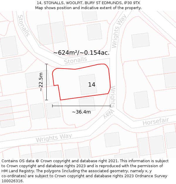 14, STONALLS, WOOLPIT, BURY ST EDMUNDS, IP30 9TX: Plot and title map