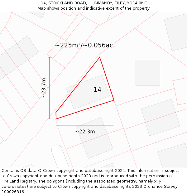 14, STRICKLAND ROAD, HUNMANBY, FILEY, YO14 0NG: Plot and title map