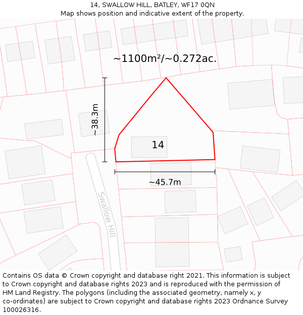 14, SWALLOW HILL, BATLEY, WF17 0QN: Plot and title map