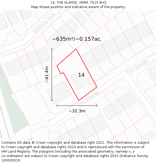 14, THE SLAYDE, YARM, TS15 9HZ: Plot and title map