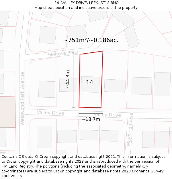 14, VALLEY DRIVE, LEEK, ST13 8NQ: Plot and title map