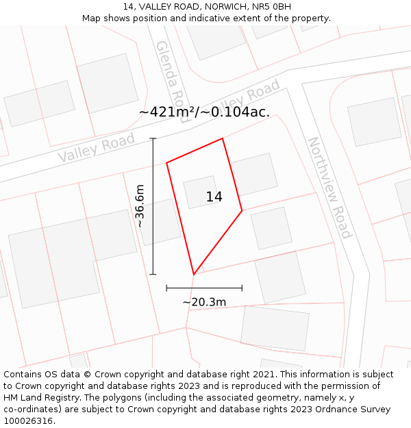 14, VALLEY ROAD, NORWICH, NR5 0BH: Plot and title map