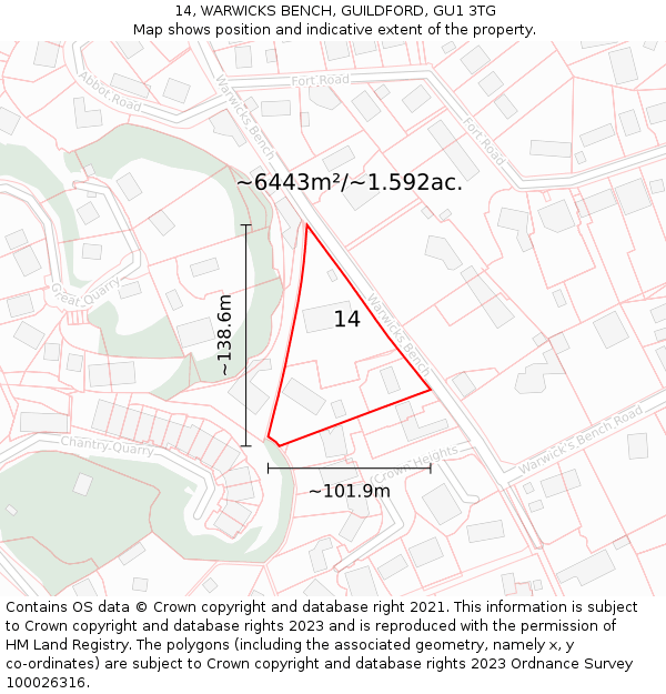 14, WARWICKS BENCH, GUILDFORD, GU1 3TG: Plot and title map